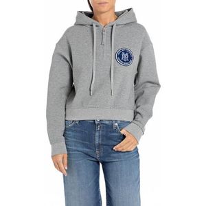 Replay Korte capuchontrui voor dames, M01 Grijs Melange, XL