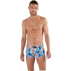 HOM Zwemboxershort Port CROS, Print ruiten ansichtkaart, oranje/blauw, S