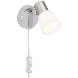 Brilliant Tijdloze LED-wandspot - Basic wandspot met voedingskabel en schakelaar geschikt voor E14-lampen van metaal/glas, in ijzer/chroom/wit - Ø 8 cm
