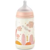 Suavinex Babyfles 270 ml, babyfles met simemtrische zuiger van siliconen SX Pro, met anti-koliek ventiel, babyfles met zuiger met gemiddelde stroom, M, voor baby's + 3 maanden, dromen roze