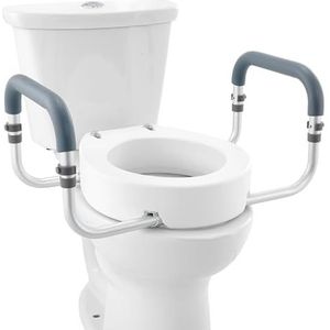 VEVOR - Verhoogde Toiletbril - 3,5 Inch Hoogte - Voor Standaard Rond Toilet - Aluminium Leuning - 300 lbs Gewichtscapaciteit