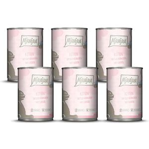 MjAMjAM - hoogwaardig natvoer voor katten - sappige kip voor kittens met zalmolie, verpakking van 6 stuks (6 x 400 g), graanvrij met vleessupplement van 2,4 kilogram