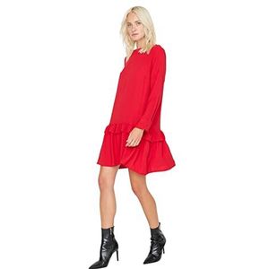 TRENDYOL Dames Woman Design Maxi A-lijn Crew Neck Woven Dress Jurk, rood, 40