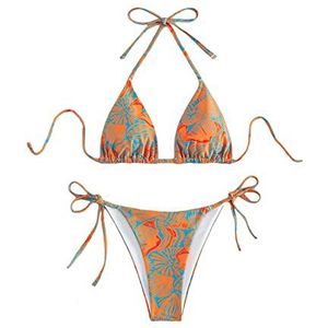 Falainetee Badpak voor dames, hoog getailleerd badpak met bloemenprint, driehoekig, halterzwempak, bikiniset, 2-delig, Geel, S