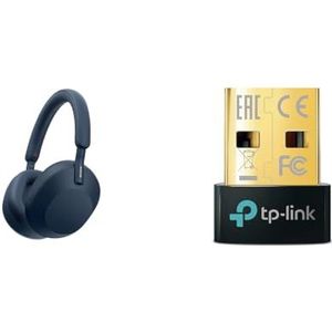 Sony WH-1000XM5 Noise Cancelling draadloze hoofdtelefoon - 30 uur batterijduur - Over-ear – Blauw & TP-Link UB500 Nano USB Bluetooth 5.0 Adapter Dongle