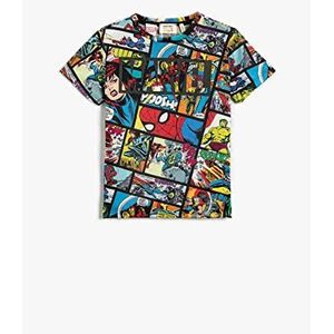 Koton T-shirt met korte mouwen voor jongens Marvel gelicentieerd T-shirt, Zwart design (01v), 9-10 Jaar