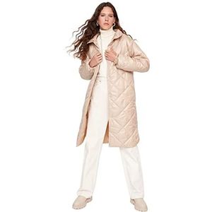 Trendyol Vrouwen staande kraag effen oversized winterjas jas, nertsen kleur, L, Mink Kleur, L