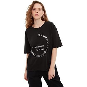 Trendyol Dames oversized standaard brei T-shirt met ronde hals, Zwart, XS
