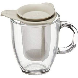 SoleCup reismok losse thee-ei - afneembare theezeef met morsbestendig deksel - BPA-vrije herbruikbare glazen reiskoffiekopje met kurkband (blauw