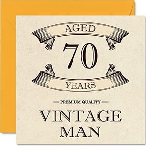 Vintage 70e verjaardagskaarten voor mannen - 70 jaar oud - leuke verjaardagskaart voor opa vader echtgenoot oom broer opa wenskaarten 145 mm x 145 mm wenskaarten, 70e verjaardagskaart