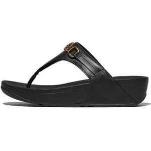 Fitflop Lulu vierkante ketting lederen teenslippers voor dames, Zwart, 39 EU