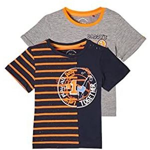 s.Oliver Unisex - Baby 2-pack T-shirts met print-detail, Grijs Melange/Navy Stripes, 62 cm