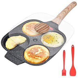 Bobikuke Pannenkoekenpan met Deksel, Eierpocheerpannen 4 Cups, Aluminium, Alle Soorten Keukens en Inductie Kookplaten