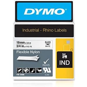 DYMO Rhino Industriële flexibele nylon etiketten, 19 mm x 3,5 m, zwarte print op wit, zelfklevend, voor Rhino & LabelManager labelmakers