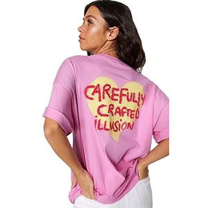 Trendyol Dames oversized basic ronde hals gebreid T-shirt, roze, M, roze, M