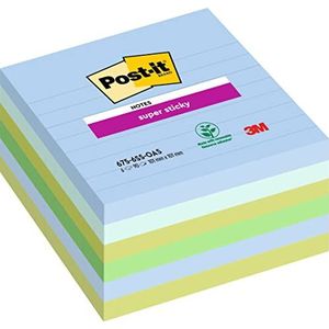 Post-it Super Sticky Notes, Oasis Colour Collection, Gevoerd, 101 mm x 101 mm, 90 velen/pad, 6 pads/verpakking