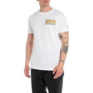 Replay T-shirt voor heren, korte mouwen, regular slim fit, 001, wit, XL