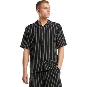 Urban Classics - Striped Crinkle Resort Overhemd - Zwart/Gebroken Wit