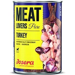 Josera Meat Lovers Pure Turkey Natvoer voor honden, hoog vleesgehalte, graanvrij, lekkere kalkoen, sappige bouillon en mineralen, complete voeding, 6 x 800 g