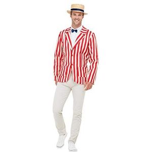 20s Barber Shop Costume, Red & White, with Jacket, Hat & Bow Tie (M)