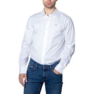 Tommy Jeans Originele stretch lange mouwen slim fit vrijetijdshemd voor heren, wit (classic white 100), XL