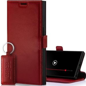 SURAZO Slim magnetische telefoonhoes voor Samsung Galaxy S24 Ultra, leren klaphoesje met kaartenvak, RFID-bescherming, flip klaphoes, wallet case, costa rood