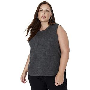 Trendyol Dames ronde hals effen normale plus size trui, antraciet, 5XL, Antraciet, 5XL