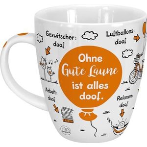 Sheepworld mok met Duitse spreuk ""Ohne gute Laune ist alles doof"" | porselein, 45 cl | voor koffie en thee, met spreuk, verjaardagscadeau | 46505