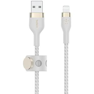 Belkin BoostCharge Pro Flex gevlochten USB Type A/Lightning-kabel (2 m), MFi-gecertificeerde laadkabel voor iPhone 14/14 Plus, 13, 12, Pro, Max, mini, SE, iPad en meer – Wit