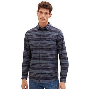 TOM TAILOR Chambray overhemd voor heren, regular fit, van katoen, 32282-Navy Irregular Cross Stripe, 3XL