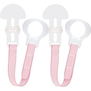 MAM Soother Clips, Pack of 2, Baby Soother Chain Fits All MAM Soothers, Newborn Essentials, Pink with Pink Strap (Soothers Not Included)