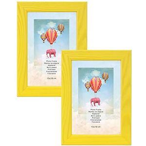 Set fotolijsten 2 stuks 13 x 18 cm – kleur geel van hout, met acrylglas – voor verticaal of horizontaal ophangen/neerzetten, voor foto's, posters, puzzels