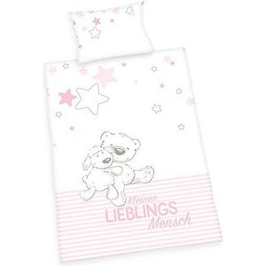 Herding Baby Best Bio beddengoedset, GOTS-gecertificeerd, omkeerbaar motief, kussensloop 40 x 60 cm met hotelinslag, dekbedovertrek 100 x 135 cm met ritssluiting, katoen-renforcé, roze