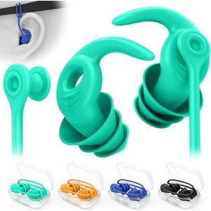 Zwemmen oordopjes voor volwassenen, 4 paar waterdichte herbruikbare siliconen zwemoordopjes met afneembaar snoer, perfect voor zwemmen, douchen, surfen en andere watersporten - twee draagstijlen