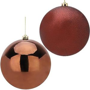Pak van 2-200 mm Kerstballen - Glanzend en Glitterend Ontwerp - Reuze kerstballen (Chocolade)