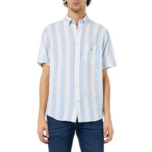 REG COTTON LINEN STRIPE SS SHIRT, Rich Blue., XXL