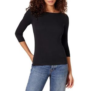Amazon Essentials Women's T-shirt met driekwartmouwen, stevige boothals en slanke pasvorm, Zwart, XXL