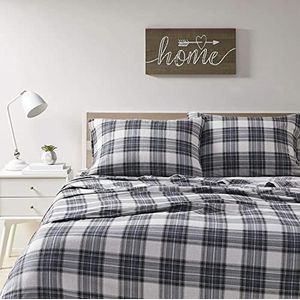 Comfort Spaces Katoen Flanel Ademend Warm Diepe Pocket Lakens Met Kussensloop Beddengoed, Koning, Blauw Plaid Schotse Plaid 4 Stuk