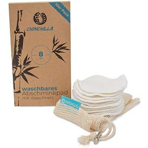 Chinchilla Wasbare make-uppads, wattenpads van bamboe, inclusief waszak van katoen, herbruikbaar, plasticvrij, duurzaam, make-up remover & gezichtsreiniging, 10 stuks