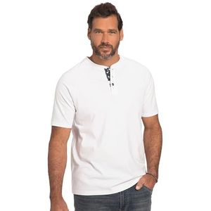 JP 1880, Henley voor heren, grote maten, halve mouwen, ronde hals, knoopsluiting print, sneeuwwit, 3XL