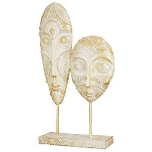 GILDE Decoratieve sculptuur hoofd hoofd maskers - om neer te zetten - kleur/wit/goud, met versieringen - hoogte 3 cm