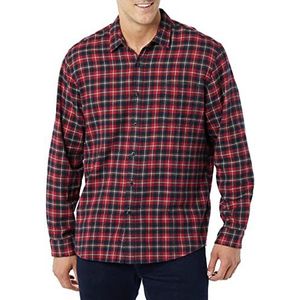 Amazon Essentials Men's Flanellen overhemd met lange mouwen (verkrijgbaar in grote en lange maten), Donkerrood Plaid, XS