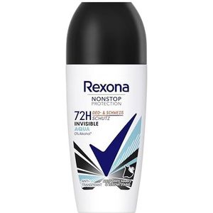 Rexona Nonstop Protection deodorant Roll-On Invisible Aqua Anti-transpirant met 72 uur deodorant en zweetbescherming tegen witte resten en gele vlekken op kleding, 50 ml