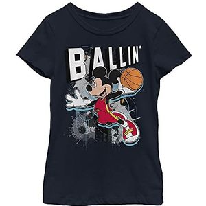 Disney Characters Mickey Ballin Girl's Solid Crew Tee, Navy Blue, X-Small, Navy, XS