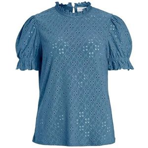Vila Vikawa S/S Flounce Top-Noos T-shirt voor dames, Coronet Blue, XS