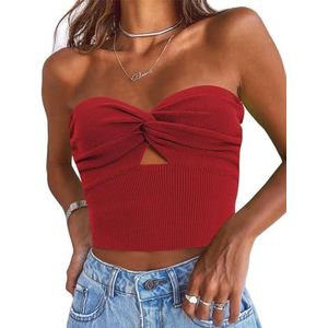 EFAN Womens Tube Tops Going Out Cut Twist Knot Front Bandeau Ribbed Knit Y2K Strapless Tank Bustier Corset Clothes Red M