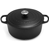 LE CREUSET Kenmerkende geëmailleerde gietijzeren ronde braadpan met deksel, 28 cm, 6,7 liter, satijnzwart, 211772800