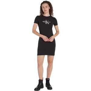 Calvin Klein Jeans Dames Diffuse Monologo jurk T-shirt, zwart., L