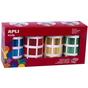 APLI Kids 18327 — Pakje vierkante metallic elastiekjes 20 mm blauw, rood, geel en groen 4 u.