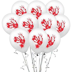 Ladud Wash-4 10 Stks Halloween Bloedige Vingerafdruk Latex 12 Inch Ballon Party Decoratie Print-Wit, Unisex-Volwassene, One Size